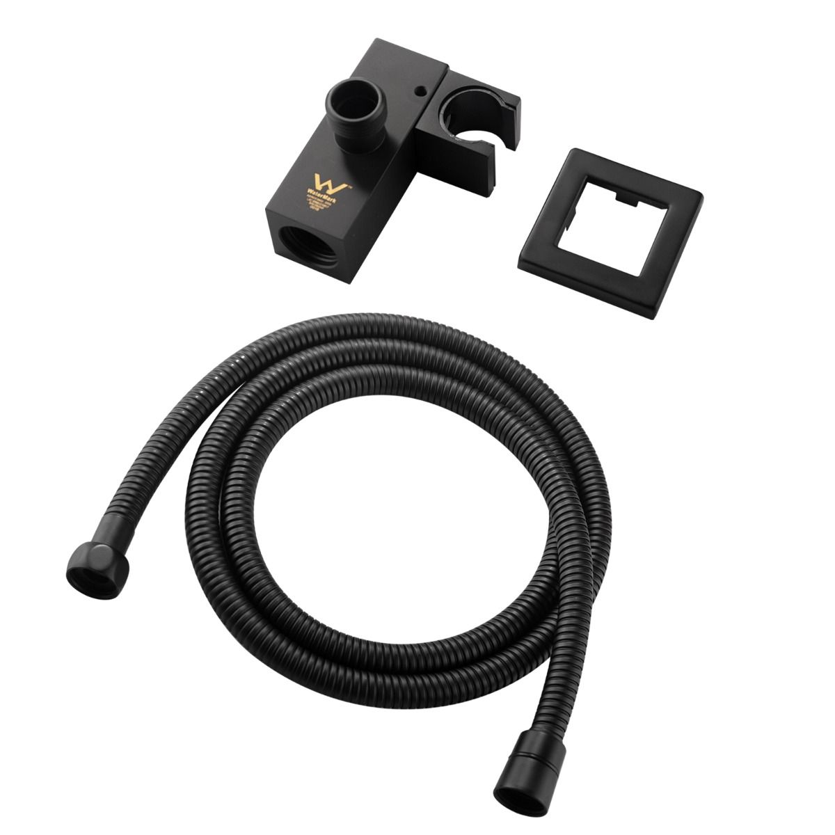 Square Black Shower Holder Wall Connector & Hose Only