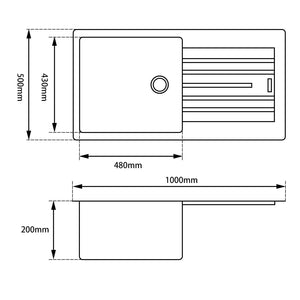 1000*500*200mm Black granite stone kitchen sink with drainboard Top/Undermount